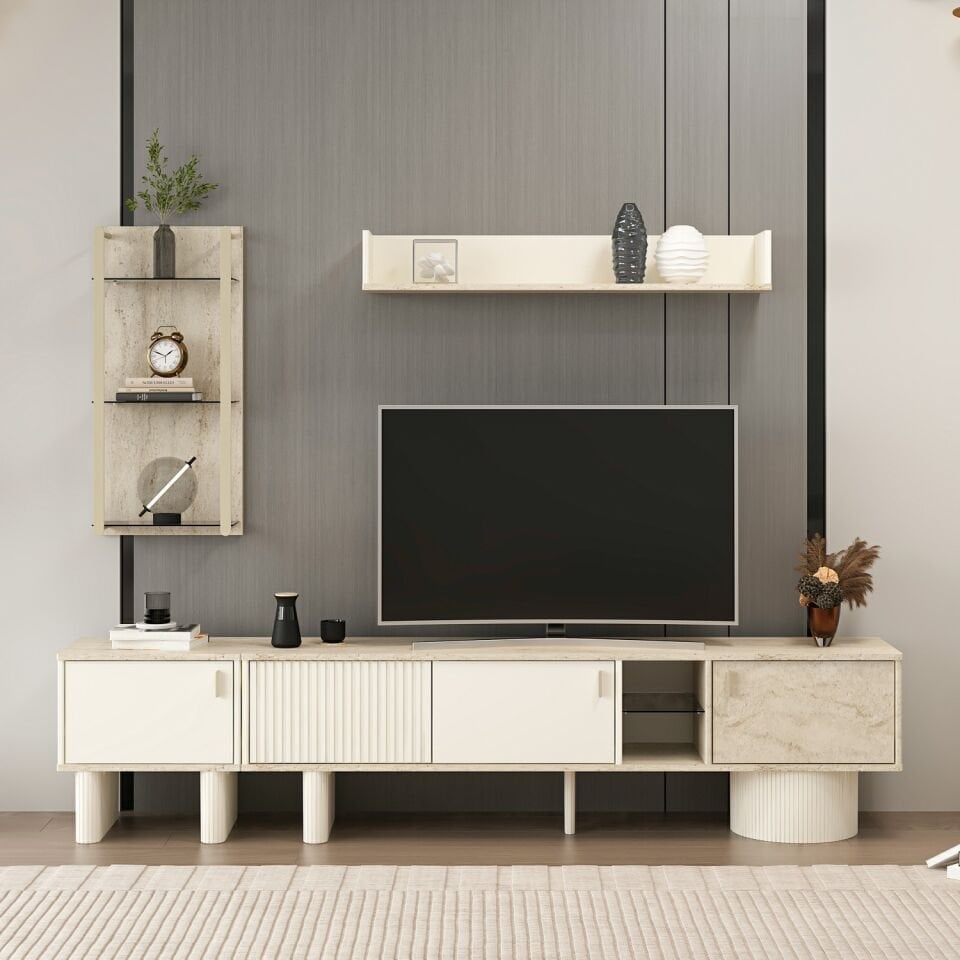 Valento Tv Ünitesi + Üst Modül + Cam Raf Modül + Yan Modül