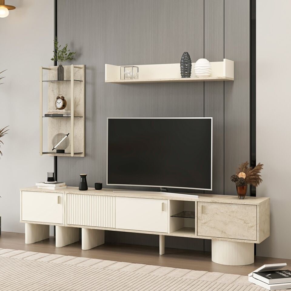 Valento Tv Ünitesi + Üst Modül + Cam Raf Modül + Yan Modül