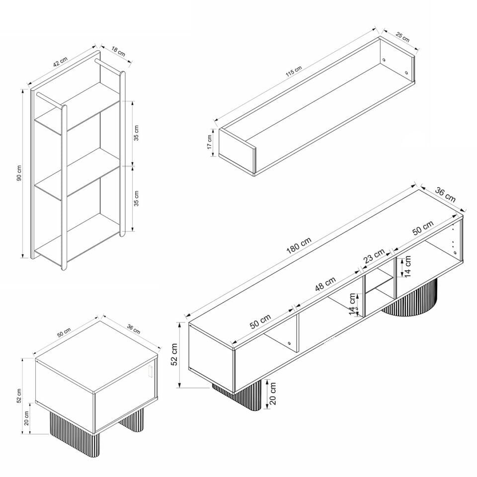 Valento Tv Ünitesi + Üst Modül + Cam Raf Modül + Yan Modül