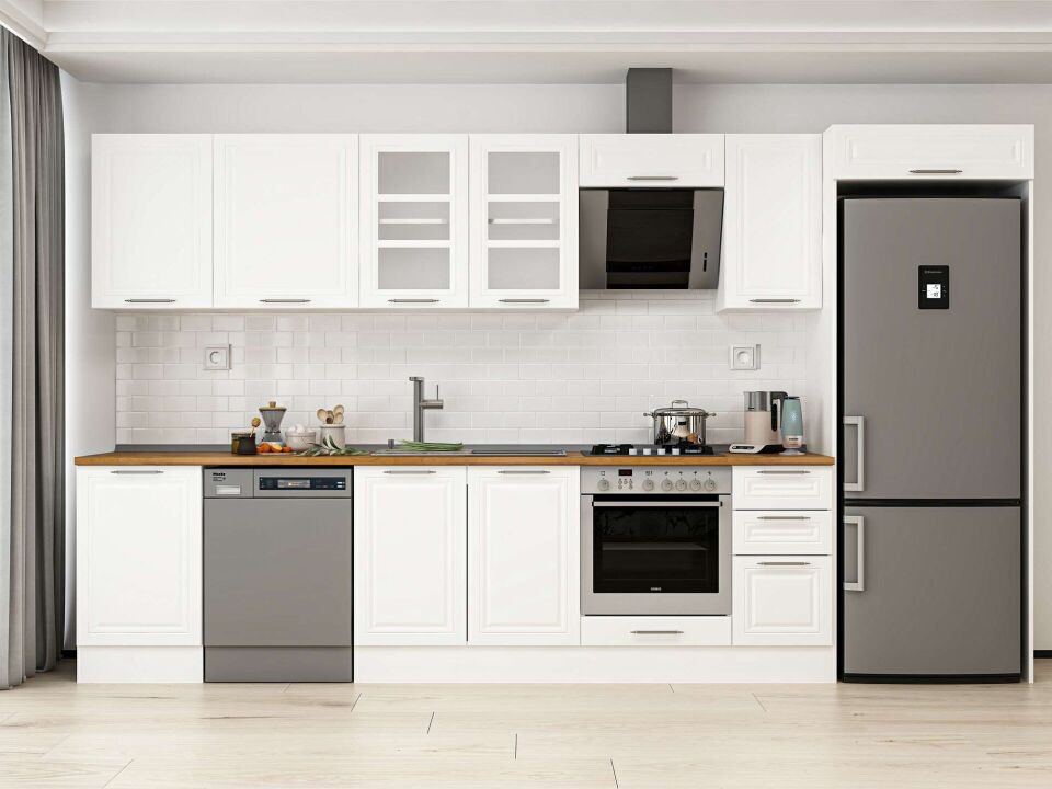 Alvinka 380X222 Cm Klasik Mebran Mutfak Dolabı Beyaz Beyaz Mb-E90S50S40-3