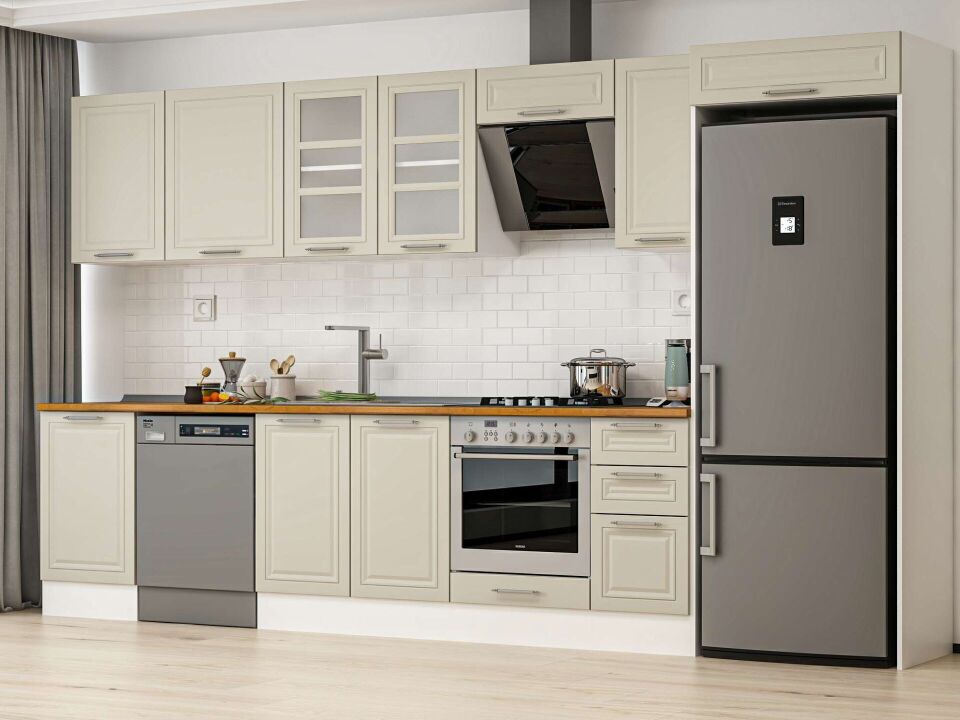 Alvinka 380X222 Cm Klasik Mebran Mutfak Dolabı Beyaz Beyaz Mb-E90S50S40-3