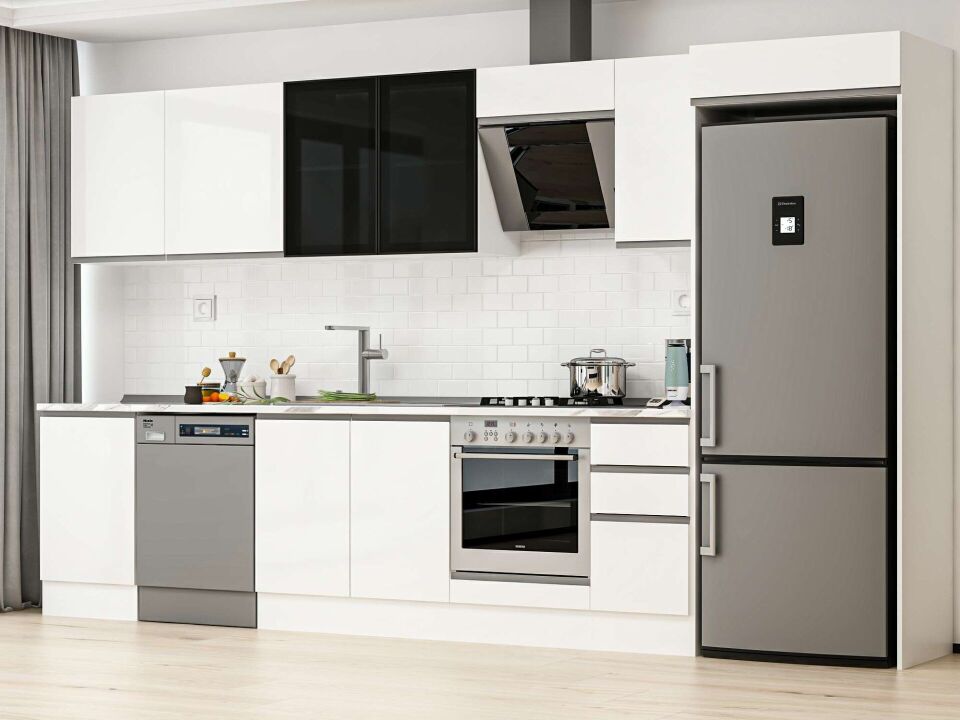 Alvinka 380X222 Cm High Gloss Mutfak Dolabı Mb-E90S50S40-3 High Gloss | Beyaz - Mdf