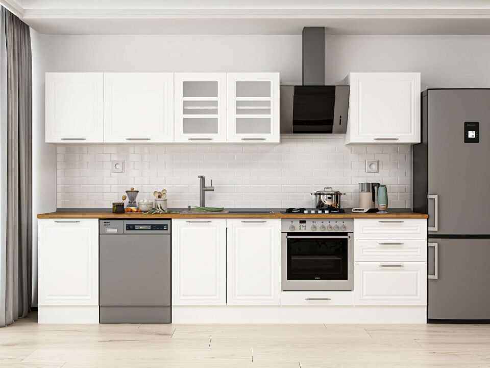 Alvinka 310X210 Cm Klasik Mebran Mutfak Dolabı M-E80S50S60-3 Mebran | Beyaz - Mdf
