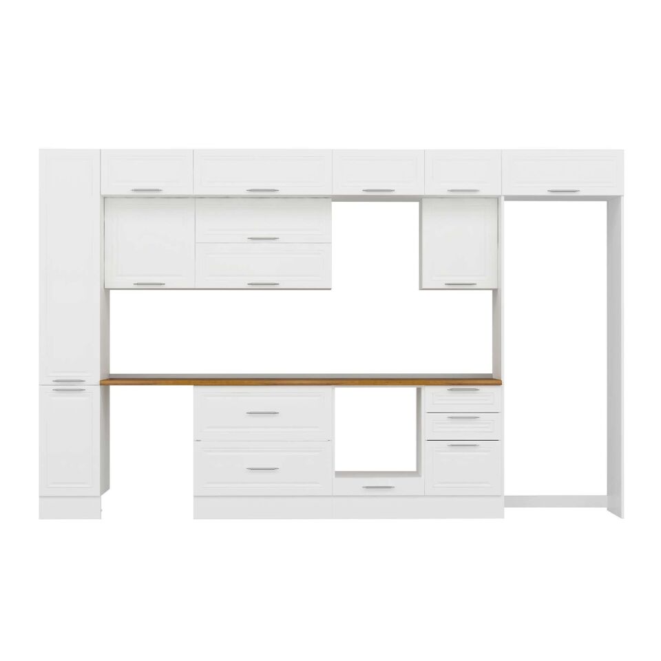 Alvinka 380X240 Cm Klasik Mebran Mutfak Dolabı Mbb-E90B40S50-2 Mebran | Beyaz - Mdf
