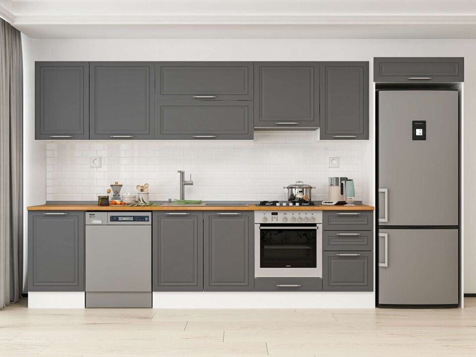 Alvinka 385X222 Cm Klasik Mebran Mutfak Dolabı Beyaz Beyaz Mb-E90S50S45-1