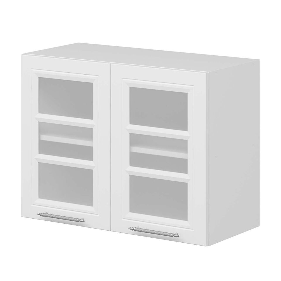Alvinka Mutfak Modül Mbr_C Üst 2Dk1R 80-H60Cm Dolap Cam Beyaz Beyaz Mdf