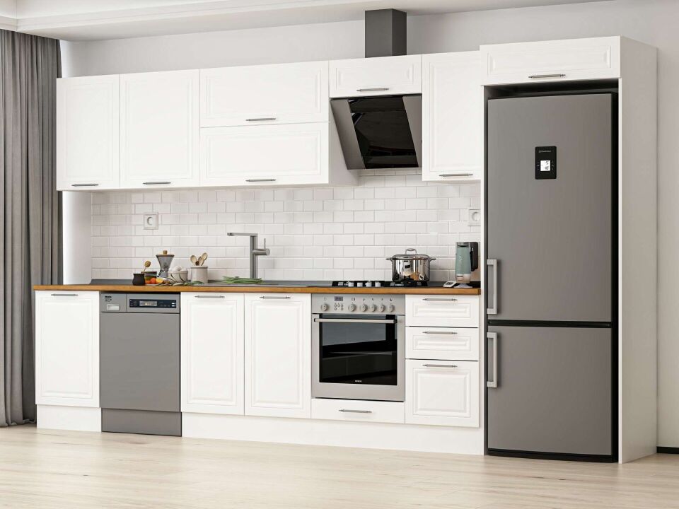 Alvinka 385X222 Cm Klasik Mebran Mutfak Dolabı Beyaz Beyaz Mb-E90S50S45-2
