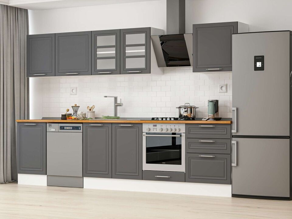 Alvinka 310X210 Cm Klasik Mebran Mutfak Dolabı M-E80S50S60-3 Mebran | Antrasit - Mdf