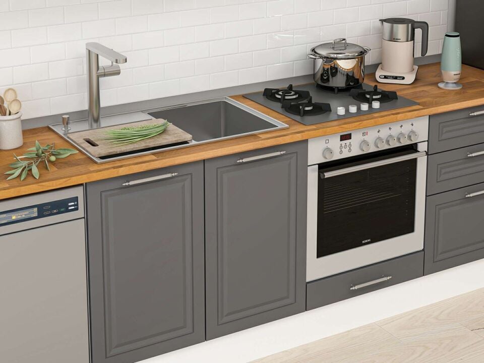 Alvinka 310X210 Cm Klasik Mebran Mutfak Dolabı M-E80S50S60-3 Mebran | Antrasit - Mdf