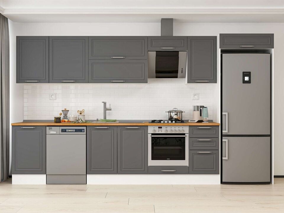 Alvinka 385X222 Cm Klasik Mebran Mutfak Dolabı Beyaz Beyaz Mb-E90S50S45-2