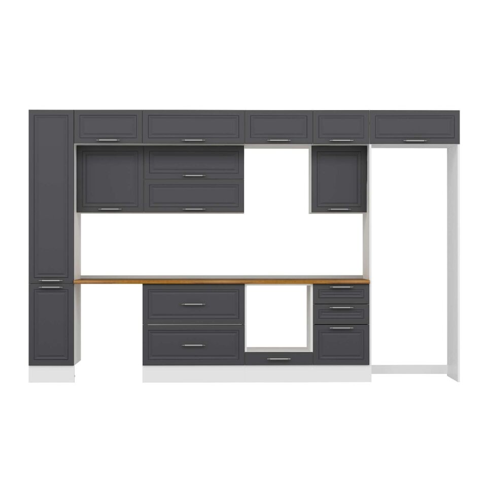 Alvinka 380X240 Cm Klasik Mebran Mutfak Dolabı Mbb-E90B40S50-2 Mebran | Antrasit - Mdf