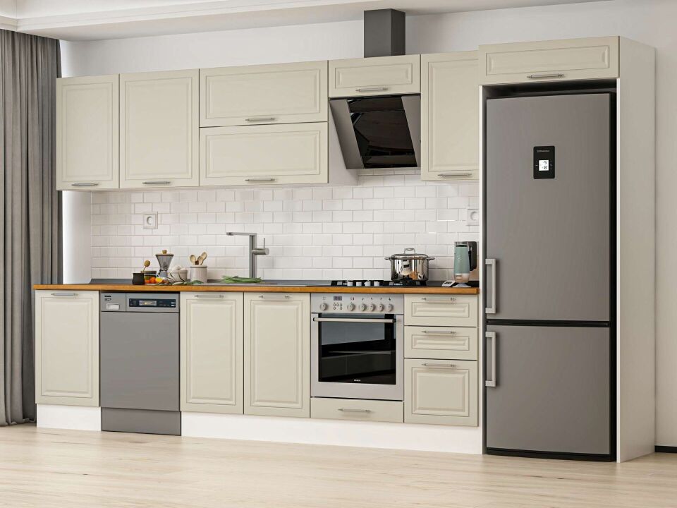Alvinka 385X222 Cm Klasik Mebran Mutfak Dolabı Beyaz Beyaz Mb-E90S50S45-2