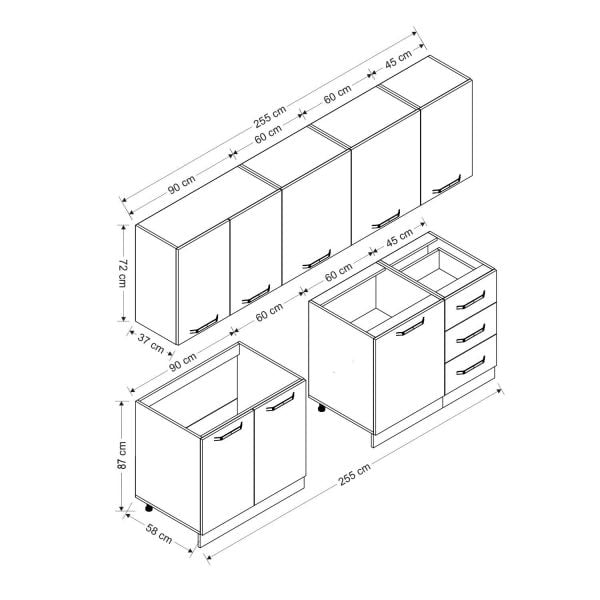Minar 255 Cm Mutfak Dolabı Beyaz Antrasit 255-A9