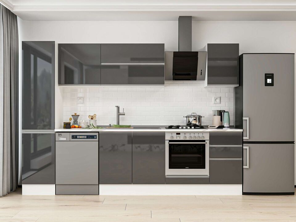 Alvinka 290X210 Cm High Gloss Mutfak Dolabı Mb-E80B45S45-2 High Gloss | Antrasit - Mdf