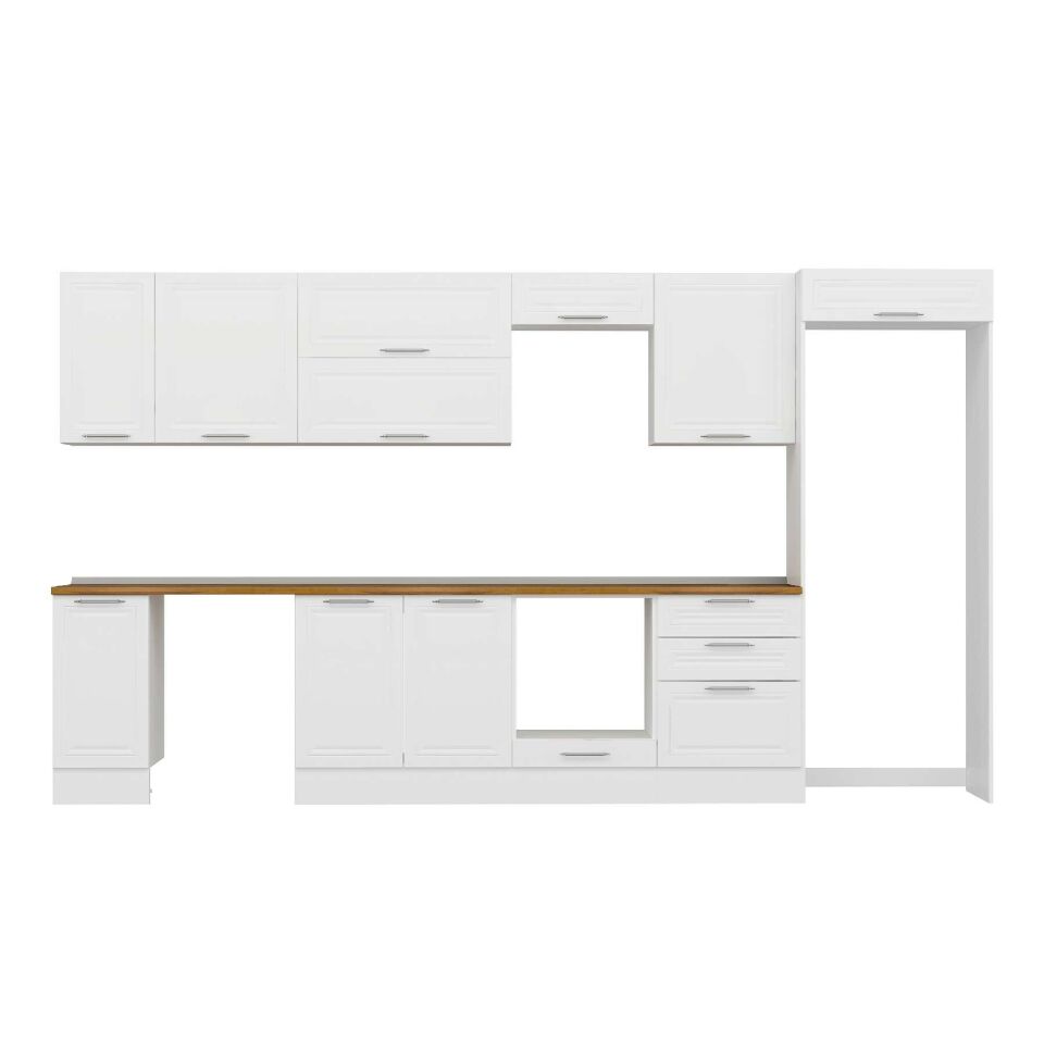 Alvinka 380X222 Cm Klasik Mebran Mutfak Dolabı Beyaz Beyaz Mb-E80S40S60-2 Mebran | Beyaz - Mdf