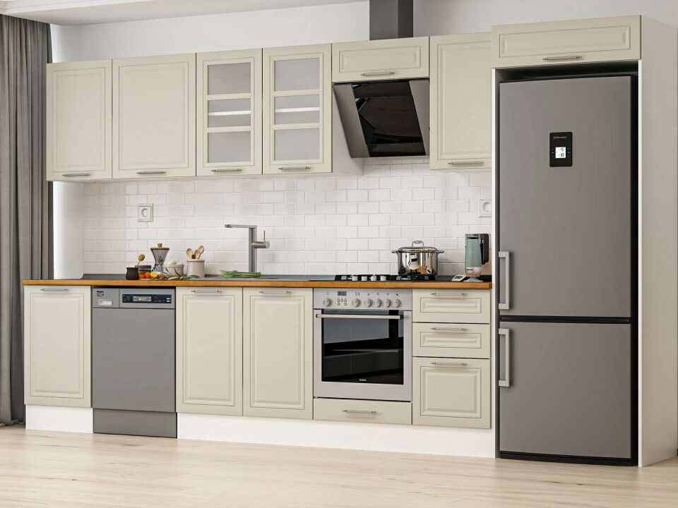 Alvinka 385X222 Cm Klasik Mebran Mutfak Dolabı Beyaz Beyaz Mb-E90S50S45-3
