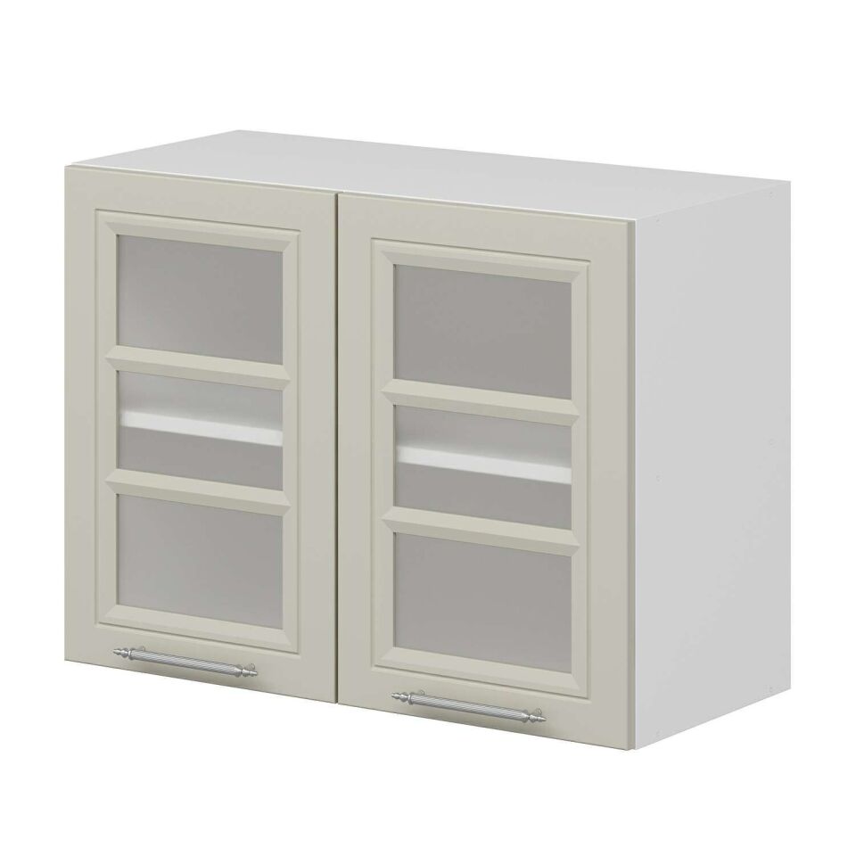 Alvinka Mutfak Modül Mbr_C Üst 2Dk1R 80-H60Cm Dolap Cam Beyaz Kumtaşı Mdf