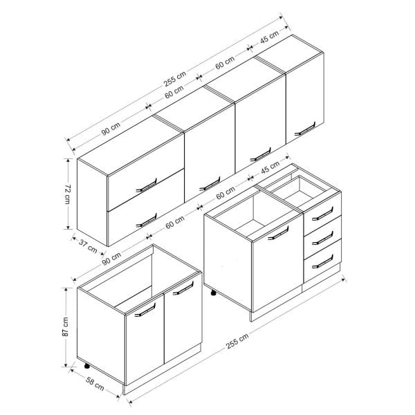 Minar 255 Cm Mutfak Dolabı Beyaz Antrasit 255-A10