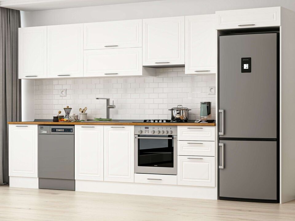 Alvinka 390X222 Cm Klasik Mebran Mutfak Dolabı Beyaz Beyaz Mb-E90S50S50-1