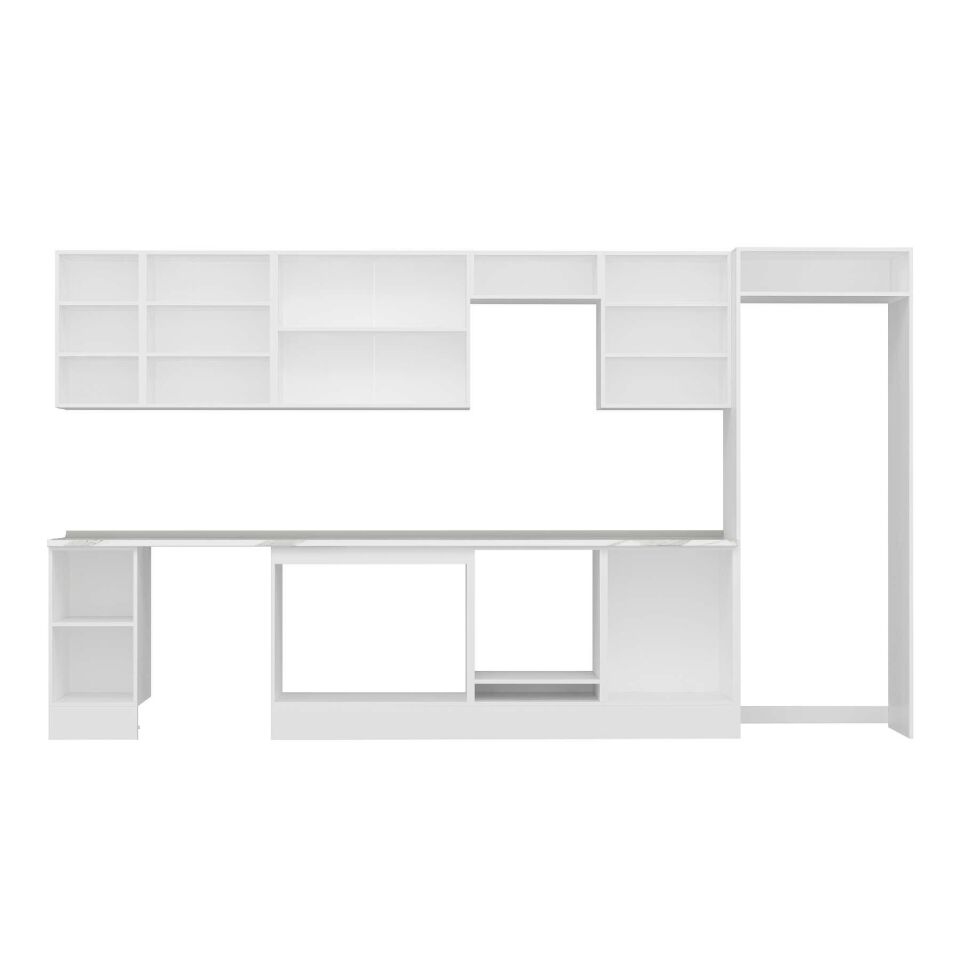 Alvinka 380X222 Cm Klasik Mebran Mutfak Dolabı Beyaz Beyaz Mb-E80S40S60-2 Mebran | Antrasit - Mdf
