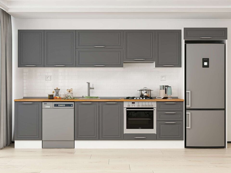 Alvinka 390X222 Cm Klasik Mebran Mutfak Dolabı Beyaz Beyaz Mb-E90S50S50-1