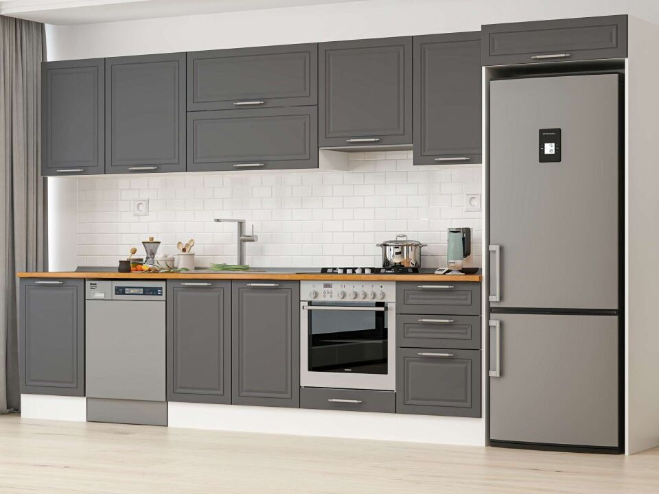 Alvinka 390X222 Cm Klasik Mebran Mutfak Dolabı Beyaz Beyaz Mb-E90S50S50-1