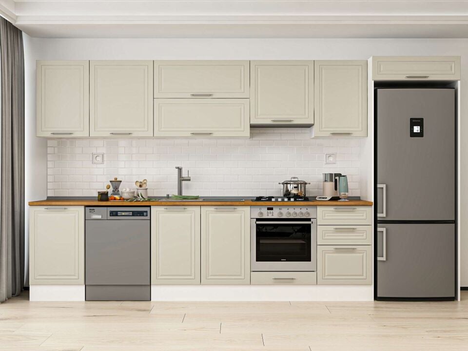 Alvinka 390X222 Cm Klasik Mebran Mutfak Dolabı Beyaz Beyaz Mb-E90S50S50-1