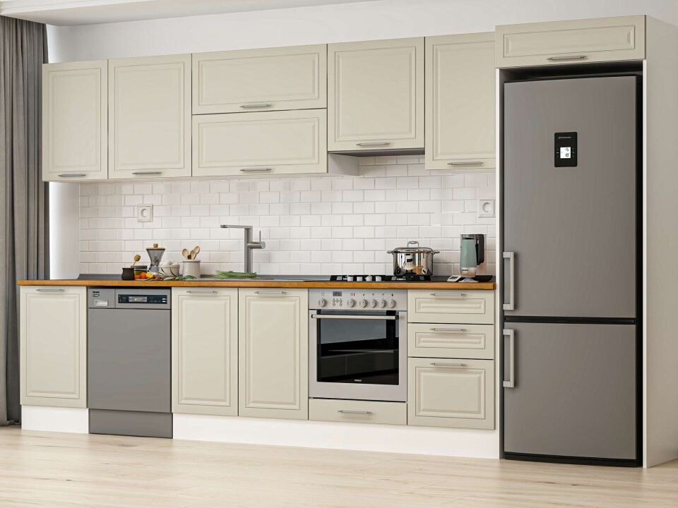 Alvinka 390X222 Cm Klasik Mebran Mutfak Dolabı Beyaz Beyaz Mb-E90S50S50-1