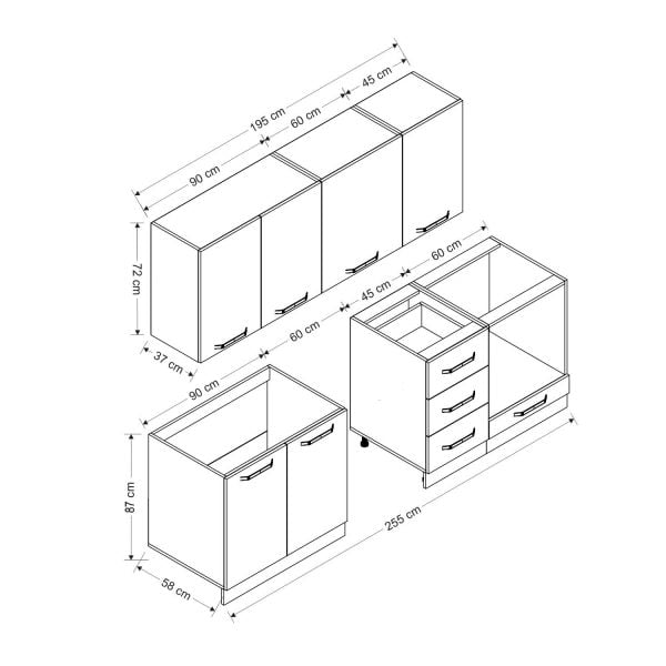 Minar 255 Cm Mutfak Dolabı Beyaz Antrasit 255-A11