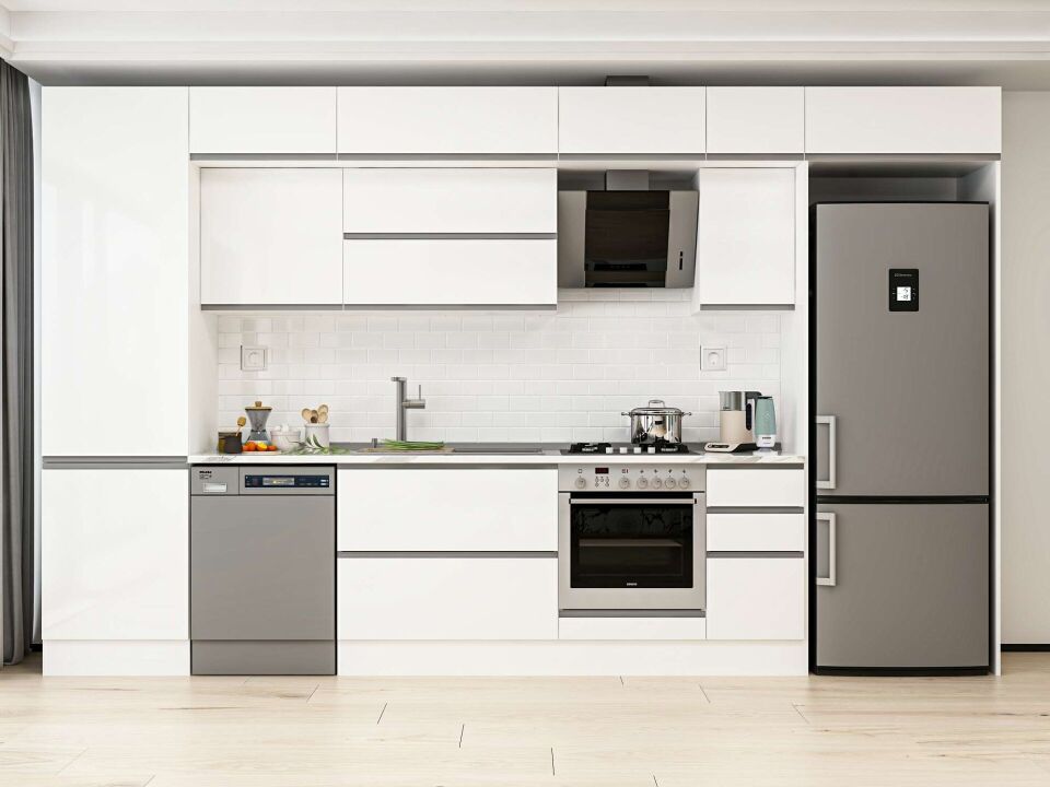 Alvinka 390X240 Cm High Gloss Mutfak Dolabı Mbb-E90B60S40-2 High Gloss | Beyaz - Mdf