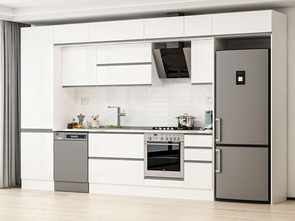 Alvinka 390X240 Cm High Gloss Mutfak Dolabı Mbb-E90B60S40-2 High Gloss | Beyaz - Mdf