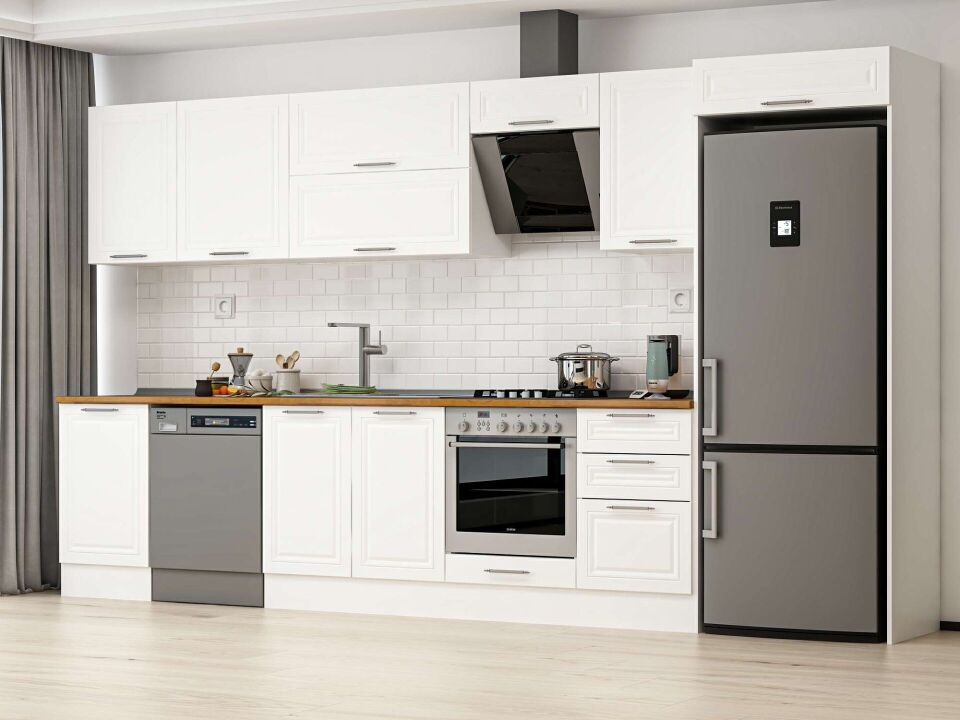 Alvinka 390X222 Cm Klasik Mebran Mutfak Dolabı Beyaz Beyaz Mb-E90S50S50-2