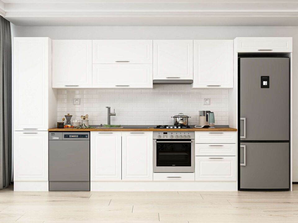 Alvinka 400X222 Cm Klasik Mebran Mutfak Dolabı Mbb-E90B50S60-1 Mebran | Beyaz - Mdf
