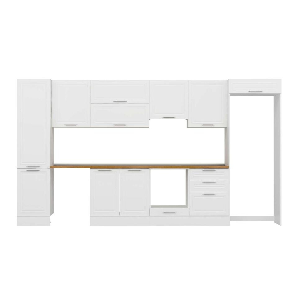 Alvinka 400X222 Cm Klasik Mebran Mutfak Dolabı Mbb-E90B50S60-1 Mebran | Beyaz - Mdf