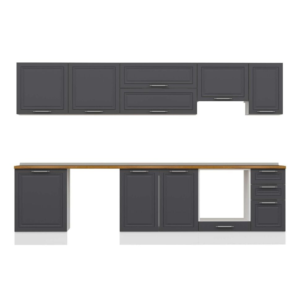 Alvinka 300X210 Cm Klasik Mebran Mutfak Dolabı M-E80S60S40-1 Mebran | Antrasit - Suntalam