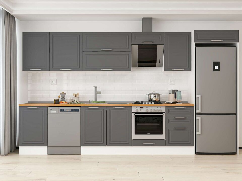 Alvinka 390X222 Cm Klasik Mebran Mutfak Dolabı Beyaz Beyaz Mb-E90S50S50-2