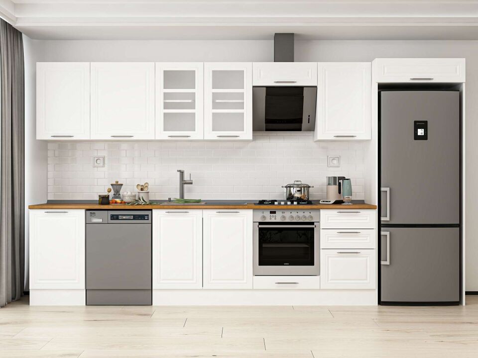 Alvinka 390X222 Cm Klasik Mebran Mutfak Dolabı Beyaz Beyaz Mb-E90S50S50-3