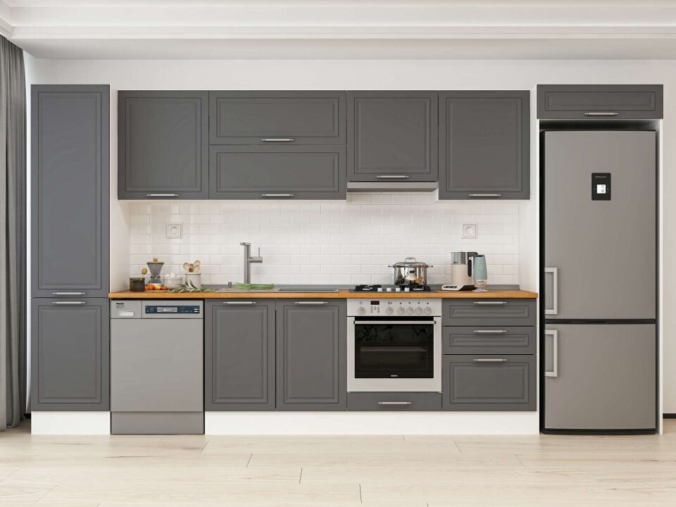 Alvinka 400X222 Cm Klasik Mebran Mutfak Dolabı Mbb-E90B50S60-1 Mebran | Antrasit - Mdf