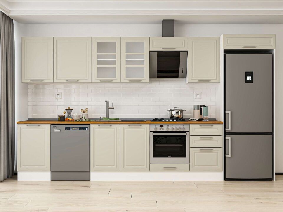 Alvinka 390X222 Cm Klasik Mebran Mutfak Dolabı Beyaz Beyaz Mb-E90S50S50-3