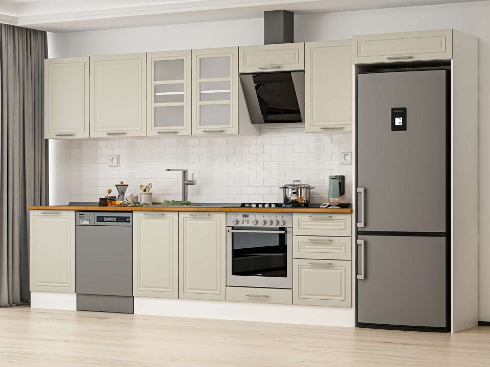 Alvinka 390X222 Cm Klasik Mebran Mutfak Dolabı Beyaz Beyaz Mb-E90S50S50-3