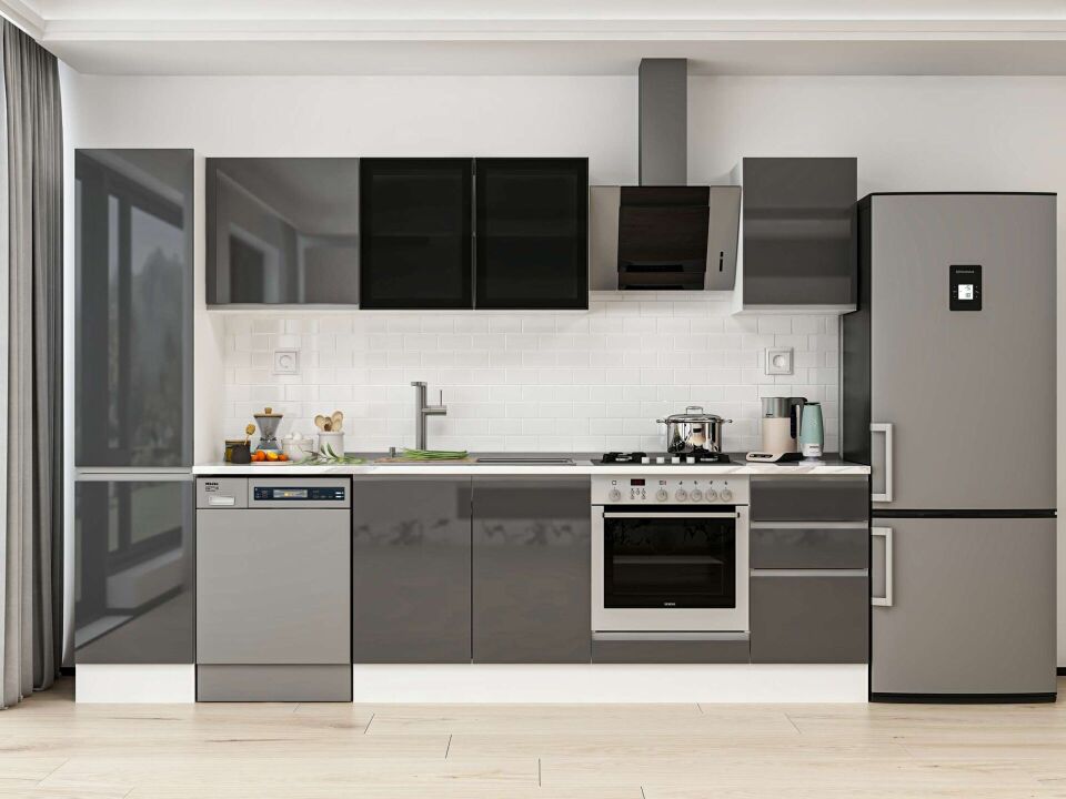 Alvinka 290X210 Cm High Gloss Mutfak Dolabı Mb-E80B45S45-3 High Gloss | Antrasit - Mdf
