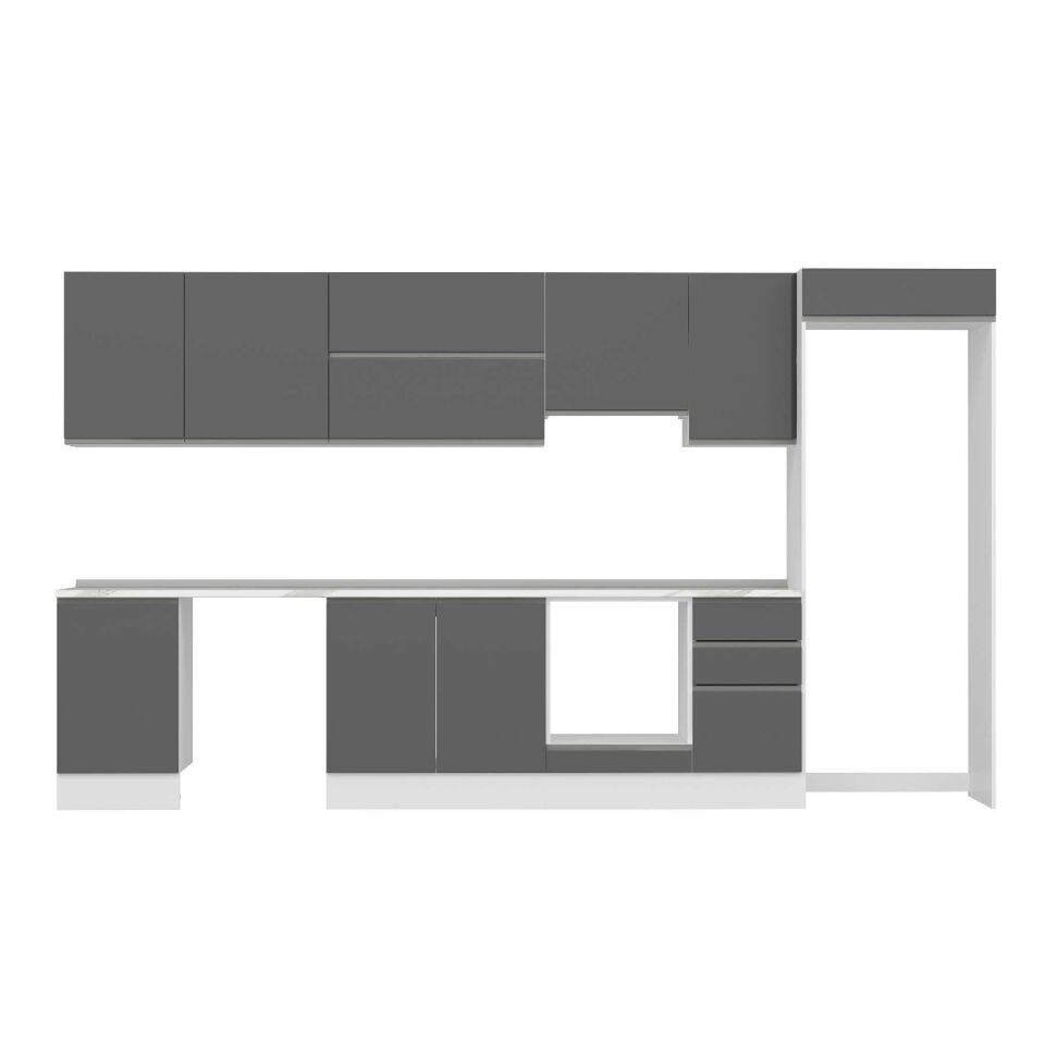 Alvinka 385X222 Cm High Gloss Mutfak Dolabı Mb-E90S50S45-1 High Gloss | Antrasit - Mdf