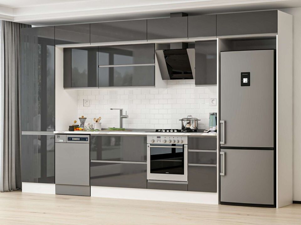 Alvinka 390X240 Cm High Gloss Mutfak Dolabı Mbb-E90B60S40-2 High Gloss | Antrasit - Mdf