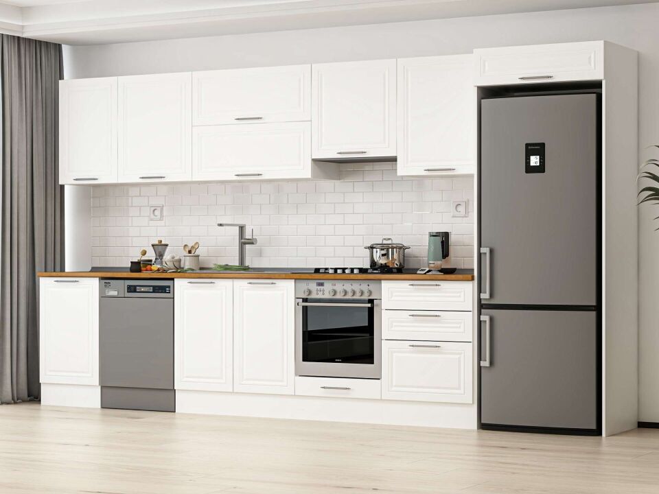 Alvinka 400X222 Cm Klasik Mebran Mutfak Dolabı Beyaz Beyaz Mb-E90S50S60-1