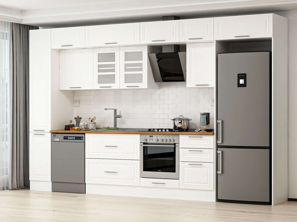 Alvinka 380X240 Cm Klasik Mebran Mutfak Dolabı Mbb-E90B40S50-3 Mebran | Beyaz - Mdf