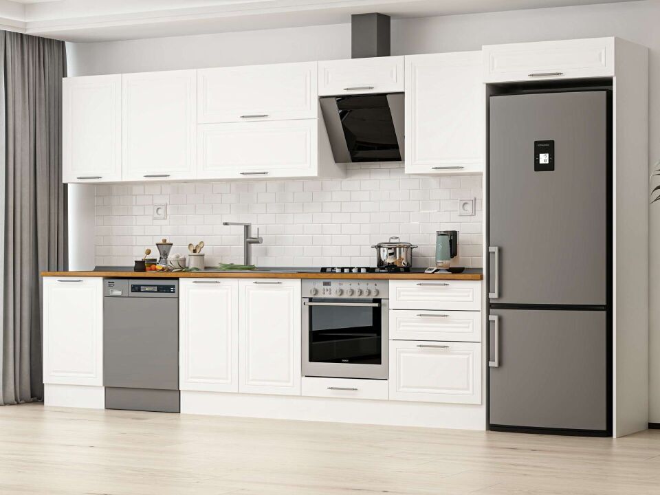Alvinka 400X222 Cm Klasik Mebran Mutfak Dolabı Beyaz Beyaz Mb-E90S50S60-2