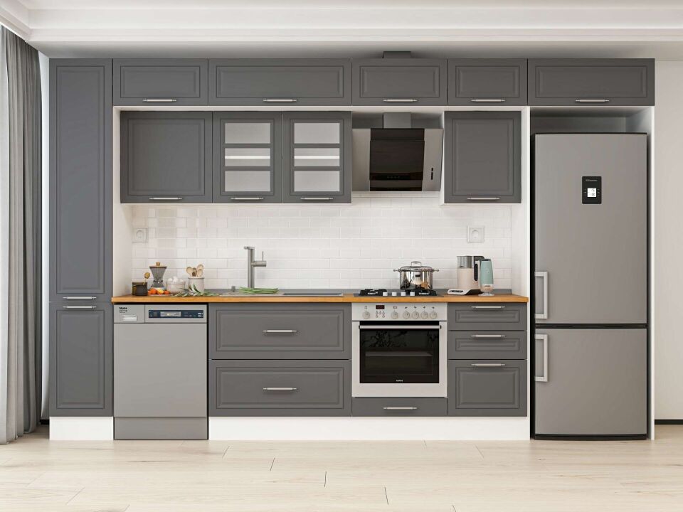 Alvinka 380X240 Cm Klasik Mebran Mutfak Dolabı Mbb-E90B40S50-3 Mebran | Antrasit - Mdf