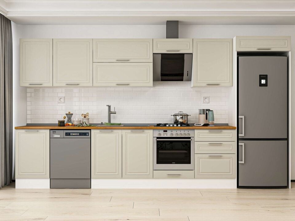 Alvinka 400X222 Cm Klasik Mebran Mutfak Dolabı Beyaz Beyaz Mb-E90S50S60-2