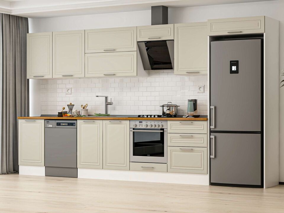 Alvinka 400X222 Cm Klasik Mebran Mutfak Dolabı Beyaz Beyaz Mb-E90S50S60-2