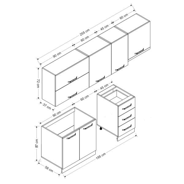 Minar 255 Cm Mutfak Dolabı Beyaz Antrasit 255-A15